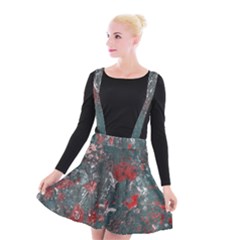 Multicolored Surface Texture Print Suspender Skater Skirt