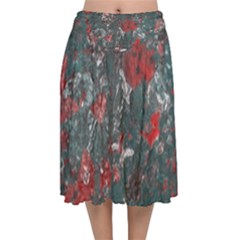 Multicolored Surface Texture Print Velvet Flared Midi Skirt