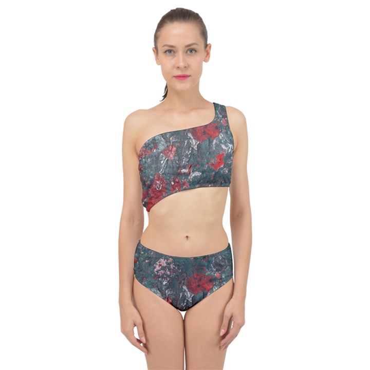 Multicolored Surface Texture Print Spliced Up Two Piece Swimsuit