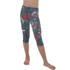 Multicolored Surface Texture Print Kids  Lightweight Velour Capri Leggings  by dflcprintsclothing