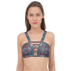 Multicolored Surface Texture Print Cage Up Bikini Top by dflcprintsclothing