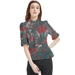 Multicolored Surface Texture Print Frill Neck Blouse