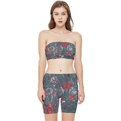 Multicolored Surface Texture Print Stretch Shorts And Tube Top Set