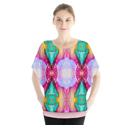 Colorful Abstract Painting E Batwing Chiffon Blouse by gloriasanchez