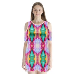 Colorful Abstract Painting E Shoulder Cutout Velvet One Piece