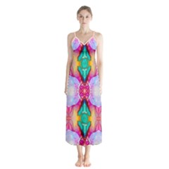 Colorful Abstract Painting E Button Up Chiffon Maxi Dress by gloriasanchez