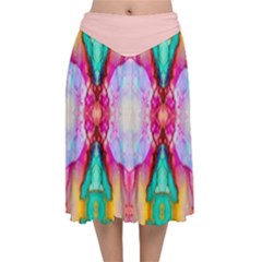 Colorful Abstract Painting E Velvet Flared Midi Skirt