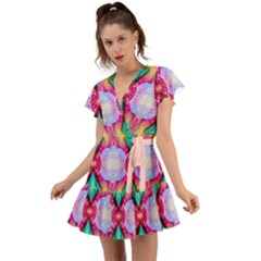 Colorful Abstract Painting E Flutter Sleeve Wrap Dress by gloriasanchez