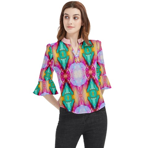 Colorful Abstract Painting E Loose Horn Sleeve Chiffon Blouse by gloriasanchez