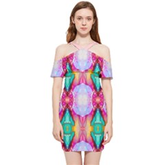 Colorful Abstract Painting E Shoulder Frill Bodycon Summer Dress by gloriasanchez