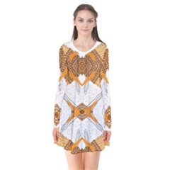 Abstract African Pattern Long Sleeve V-neck Flare Dress by gloriasanchez