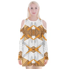 Abstract African Pattern Velvet Long Sleeve Shoulder Cutout Dress