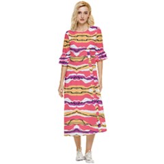 Earth Boho Print Double Cuff Midi Dress