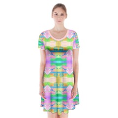 Colorful Neon Pattern  Short Sleeve V-neck Flare Dress by gloriasanchez