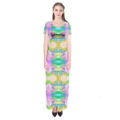 Colorful Neon Pattern  Short Sleeve Maxi Dress by gloriasanchez