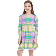 Colorful Neon Pattern  Kids  Quarter Sleeve Skater Dress by gloriasanchez