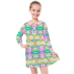 Colorful Neon Pattern  Kids  Quarter Sleeve Shirt Dress by gloriasanchez