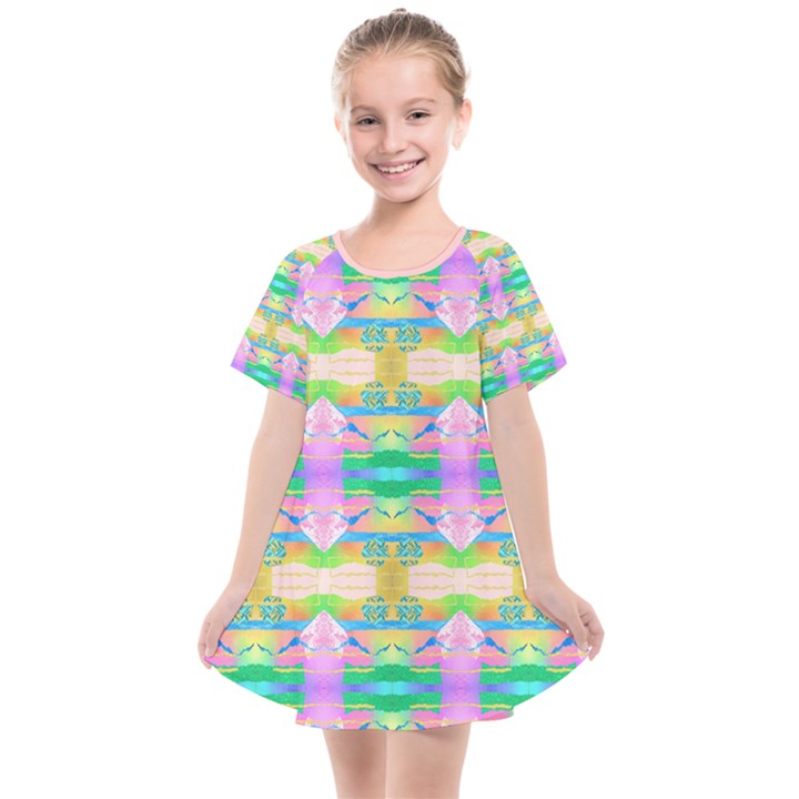 Colorful Neon Pattern  Kids  Smock Dress