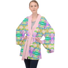 Colorful Neon Pattern  Long Sleeve Velvet Kimono  by gloriasanchez