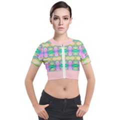 Colorful Neon Pattern  Short Sleeve Cropped Jacket by gloriasanchez