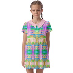 Colorful Neon Pattern  Kids  Asymmetric Collar Dress by gloriasanchez