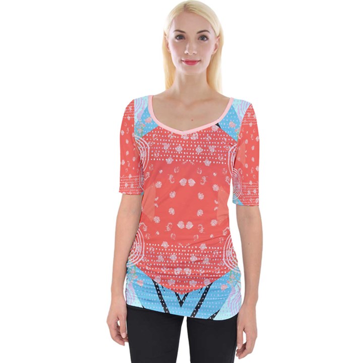 Chic Boho Print E Wide Neckline Tee