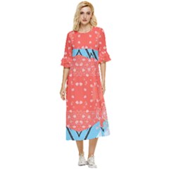 Chic Boho Print E Double Cuff Midi Dress