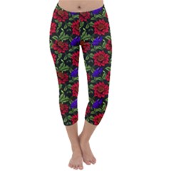 Spanish Passion Floral Pattern Capri Winter Leggings 