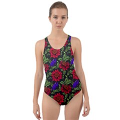 Spanish Passion Floral Pattern Cut-out Back One Piece Swimsuit by gloriasanchez