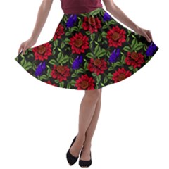 Spanish Passion Floral Pattern A-line Skater Skirt by gloriasanchez