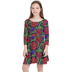 Spanish Passion Floral Pattern Kids  Quarter Sleeve Skater Dress