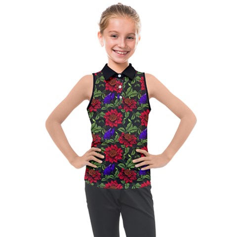 Spanish Passion Floral Pattern Kids  Sleeveless Polo Tee by gloriasanchez