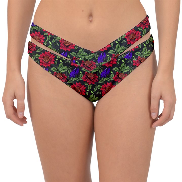 Spanish Passion Floral Pattern Double Strap Halter Bikini Bottom