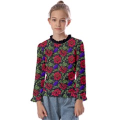 Spanish Passion Floral Pattern Kids  Frill Detail Tee