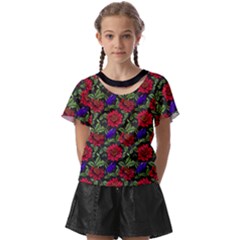 Spanish Passion Floral Pattern Kids  Front Cut Tee