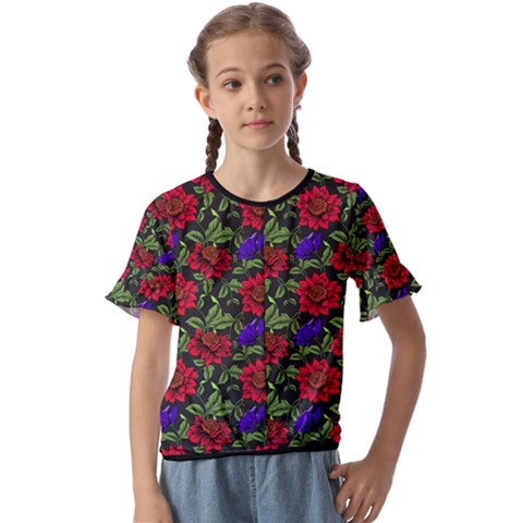 Spanish Passion Floral Pattern Kids  Cuff Sleeve Scrunch Bottom Tee by gloriasanchez