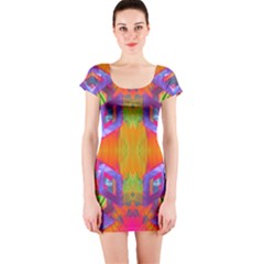 Glitch Futuristic Punk  Short Sleeve Bodycon Dress by gloriasanchez