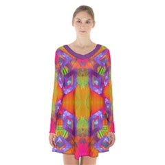 Glitch Futuristic Punk  Long Sleeve Velvet V-neck Dress