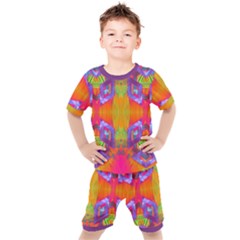 Glitch Futuristic Punk  Kids  Tee And Shorts Set by gloriasanchez