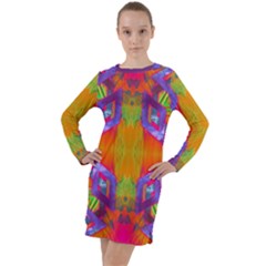 Glitch Futuristic Punk  Long Sleeve Hoodie Dress