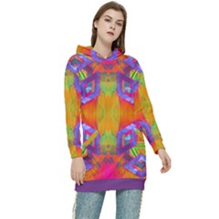 Glitch Futuristic Punk  Women s Long Oversized Pullover Hoodie