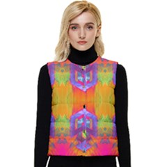 Glitch Futuristic Punk  Women s Button Up Puffer Vest