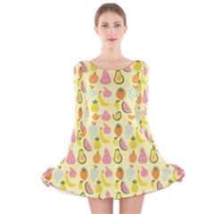 Tropical Fruits Pattern  Long Sleeve Velvet Skater Dress