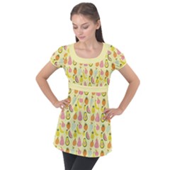 Tropical Fruits Pattern  Puff Sleeve Tunic Top by gloriasanchez