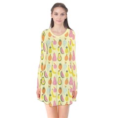 Tropical Fruits Pattern  Long Sleeve V-neck Flare Dress