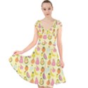 Tropical Fruits Pattern  Cap Sleeve Front Wrap Midi Dress View1