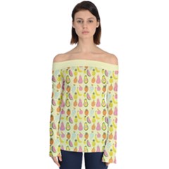 Tropical Fruits Pattern  Off Shoulder Long Sleeve Top