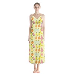 Tropical Fruits Pattern  Button Up Chiffon Maxi Dress by gloriasanchez