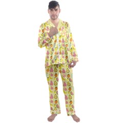 Tropical Fruits Pattern  Men s Long Sleeve Satin Pajamas Set by gloriasanchez