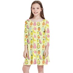 Tropical Fruits Pattern  Kids  Quarter Sleeve Skater Dress